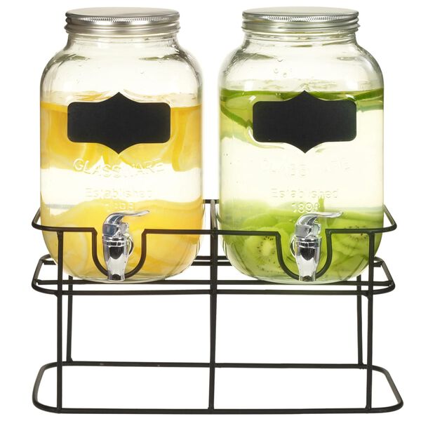 vidaXL 2 pcs Distributeurs de boissons avec support 2 x 4 L Verre