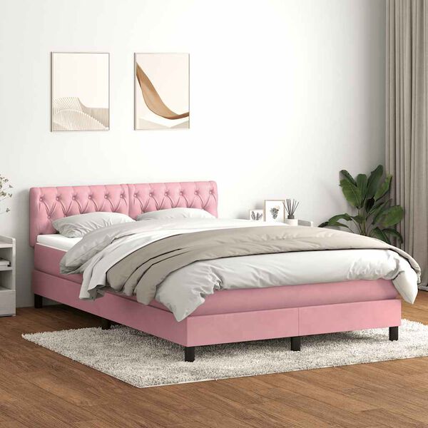 vidaXL Sommier &agrave; lattes de lit avec matelas rose 160x210 cm velours