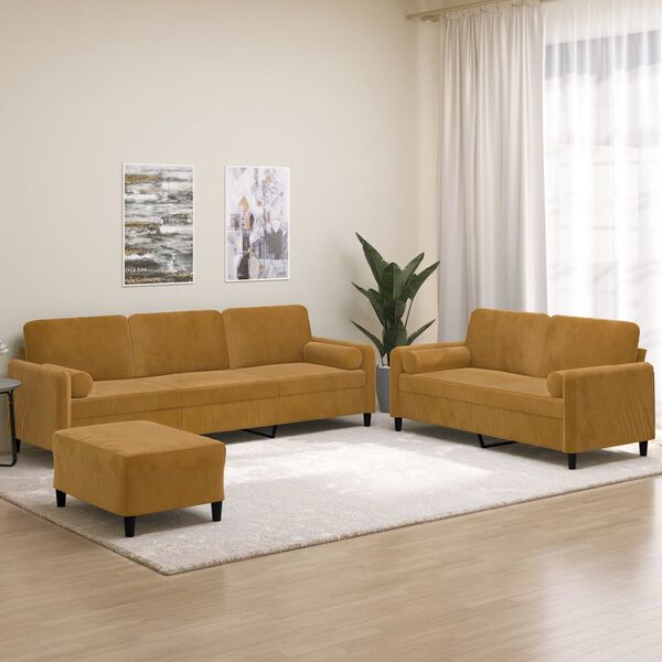 vidaXL Ensemble de canap&eacute;s 3pcs coussins d&eacute;coratifs et coussins Marron