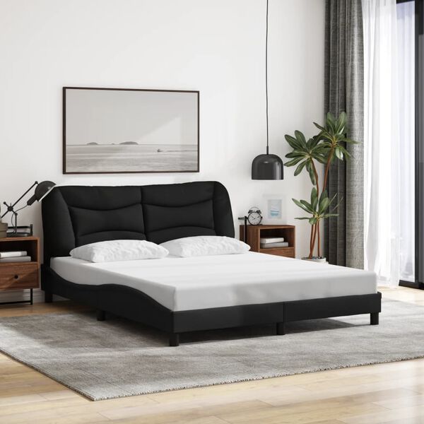 vidaXL Cadre de lit sans matelas Hvar noir 160x200 cm tissu
