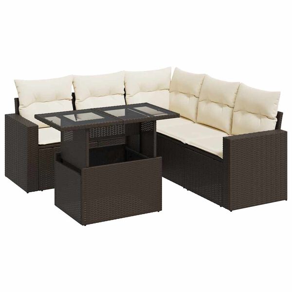 vidaXL Salon de jardin avec coussins 6 pcs marron r&eacute;sine tress&eacute;e