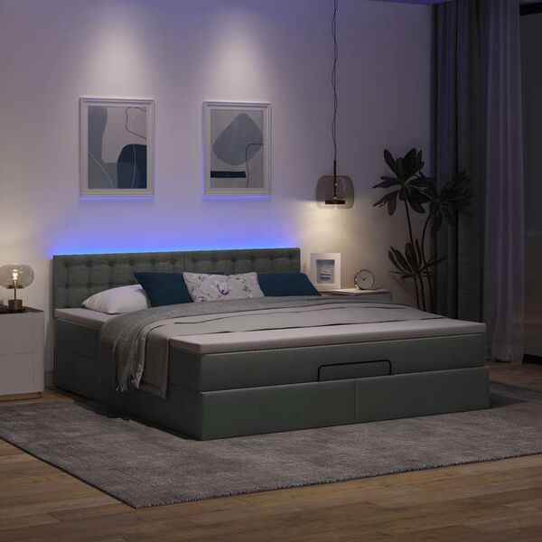 vidaXL Lit ottoman avec matelas et LED Gris foncé 180x200 cm tissu