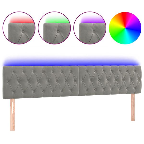 vidaXL T&ecirc;te de lit &agrave; LED Gris clair 200x7x78/88 cm Velours