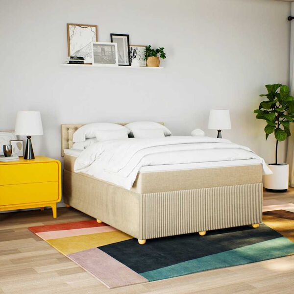 vidaXL Sommier &agrave; lattes de lit avec matelas Cr&egrave;me 160x200 cm Tissu