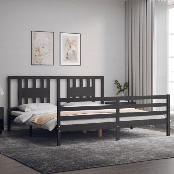 vidaXL Cadre de lit sans matelas gris 200x200 cm bois massif