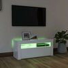 vidaXL Meuble TV avec lumi&egrave;res LED blanc brillant 90x35x40 cm