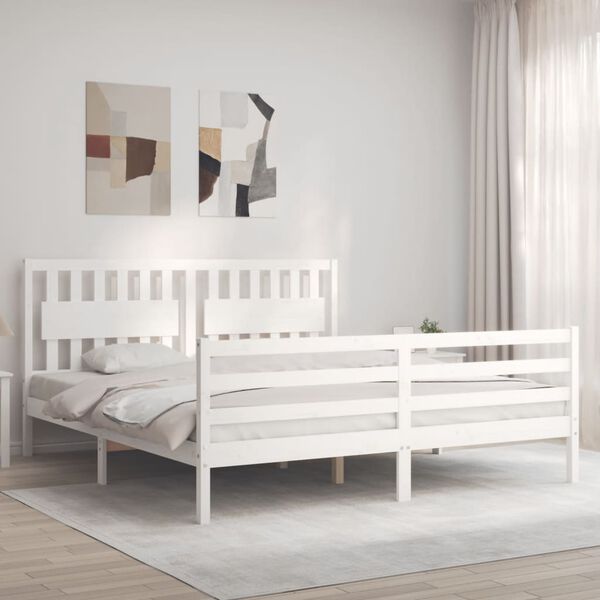 vidaXL Cadre de lit sans matelas blanc bois massif