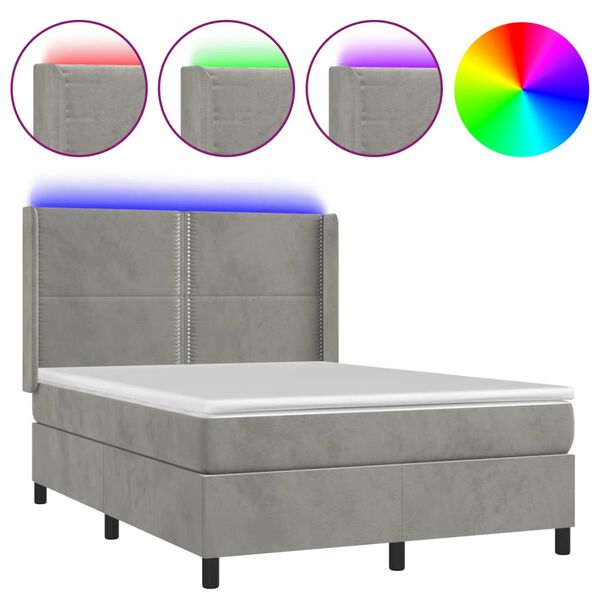 vidaXL Sommier &agrave; lattes de lit matelas et LED Gris clair 140x190 cm