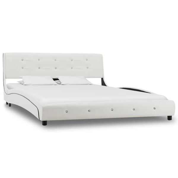 vidaXL Lit avec matelas Blanc Similicuir 140x200 cm