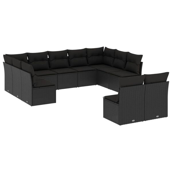 vidaXL Salon de jardin 11 pcs avec coussins noir r&eacute;sine tress&eacute;e