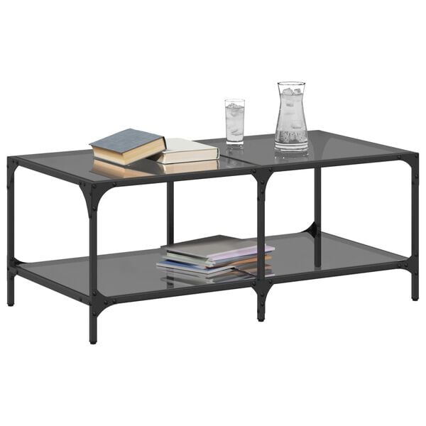 vidaXL Table basse avec dessus en verre noir 98,5x50x40 cm acier