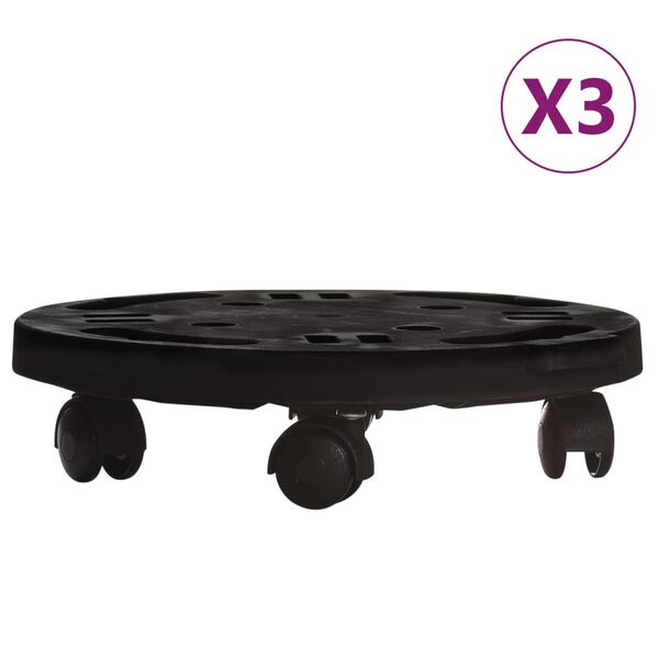 vidaXL Chariots à plantes avec roues 3 pcs Diamètre 30 cm Noir 170 kg