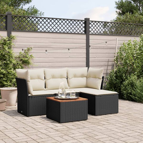 vidaXL Salon de jardin 5 pcs avec coussins noir r&eacute;sine tress&eacute;e