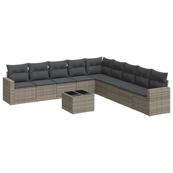 vidaXL Salon de jardin avec coussins 10 pcs gris r&eacute;sine tress&eacute;e