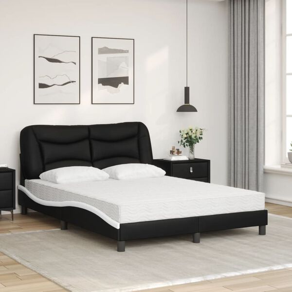vidaXL Lit avec matelas Hvar noir et blanc 140x190 cm similicuir