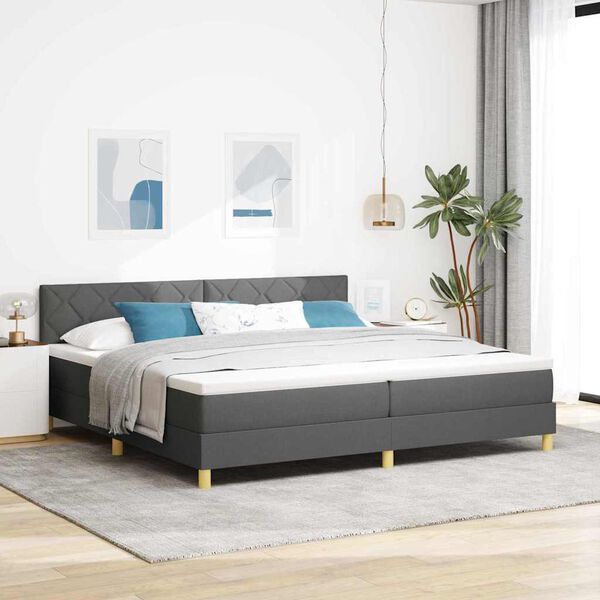 vidaXL Lit à ressorts avec matelas Gris foncé 200 x 200 cm tissu
