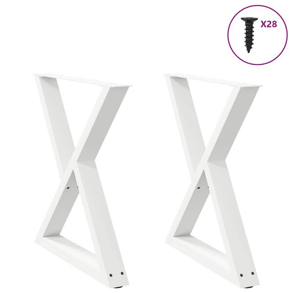 vidaXL Pieds de table &agrave; manger 2 pi&egrave;ces Blanc 80 x (72-73,3) cm Acier