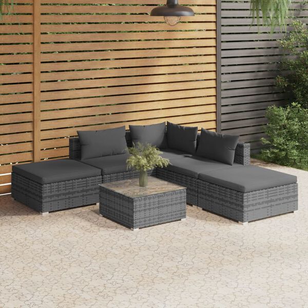 vidaXL Salon de jardin 6 pcs avec coussins R&eacute;sine tress&eacute;e Gris