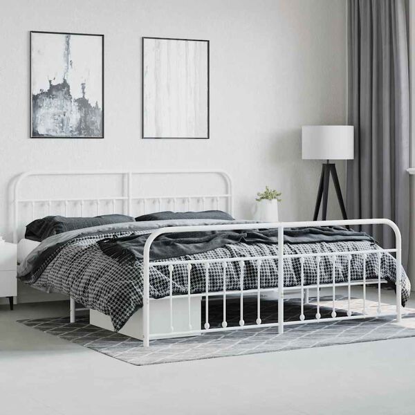 vidaXL Cadre de lit m&eacute;tal sans matelas et pied de lit blanc 200x200 cm
