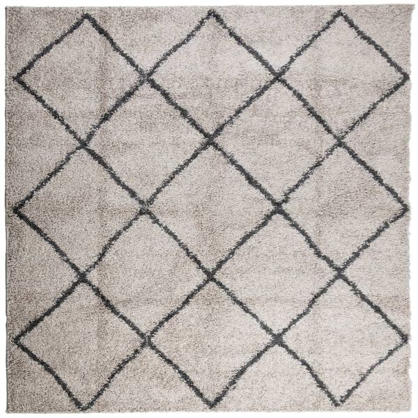 vidaXL Tapis shaggy à poils longs moderne beige anthracite 120x120 cm