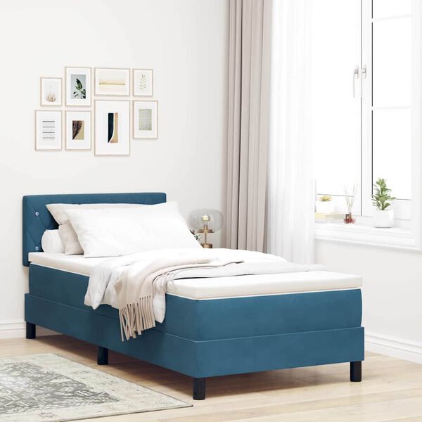 vidaXL Lit &agrave; ressorts avec matelas Bleu fonc&eacute; 90 x 190 cm Velours