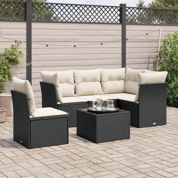 vidaXL Salon de jardin 6 pcs avec coussins noir r&eacute;sine tress&eacute;e