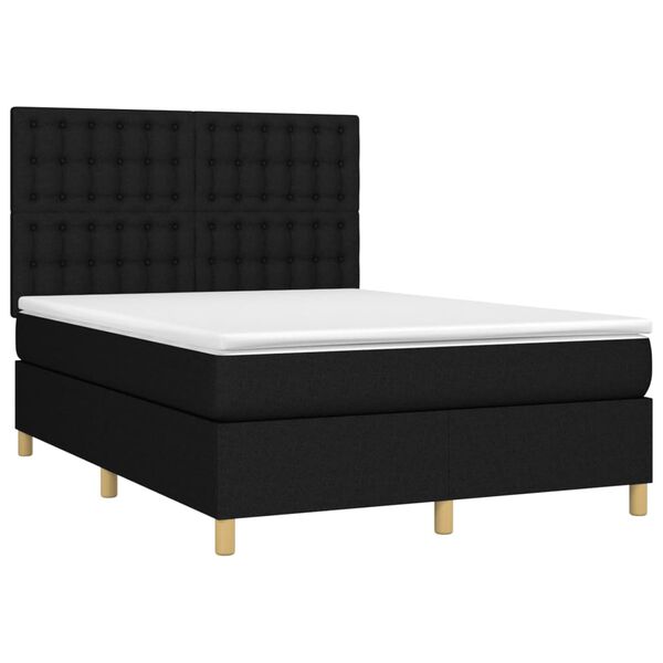 vidaXL Sommier &agrave; lattes de lit et matelas et LED Noir 140x190 cm Tissu