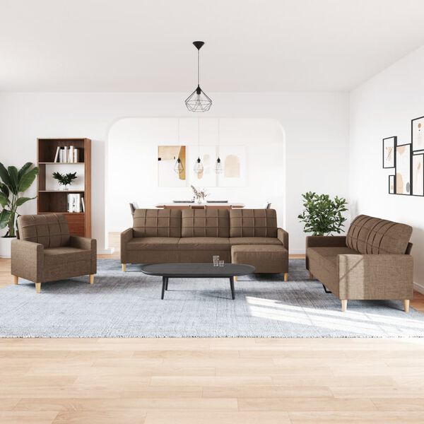 vidaXL Ensemble de canap&eacute;s 4 pcs avec repose-pied marron tissu
