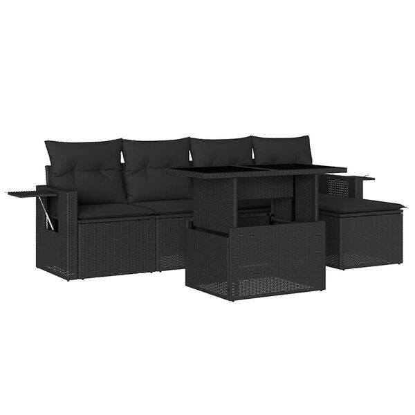 vidaXL Salon de jardin 6 pcs avec coussins noir r&eacute;sine tress&eacute;e