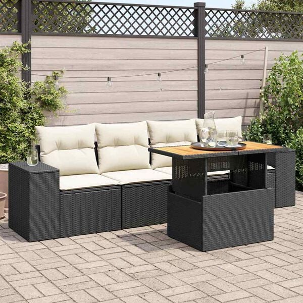 vidaXL Salon de jardin 5 pcs avec coussins noir r&eacute;sine tress&eacute;e