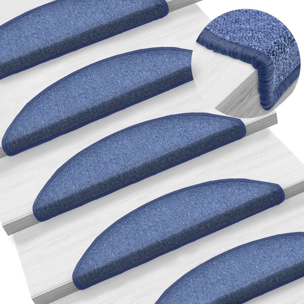 vidaXL Tapis d'escalier 15 pi&egrave;ces 56 x 17 x 3 cm Bleu Demi-rond
