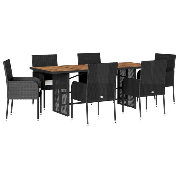 vidaXL Ensemble &agrave; manger de jardin coussins 7pcs Noir R&eacute;sine tress&eacute;e