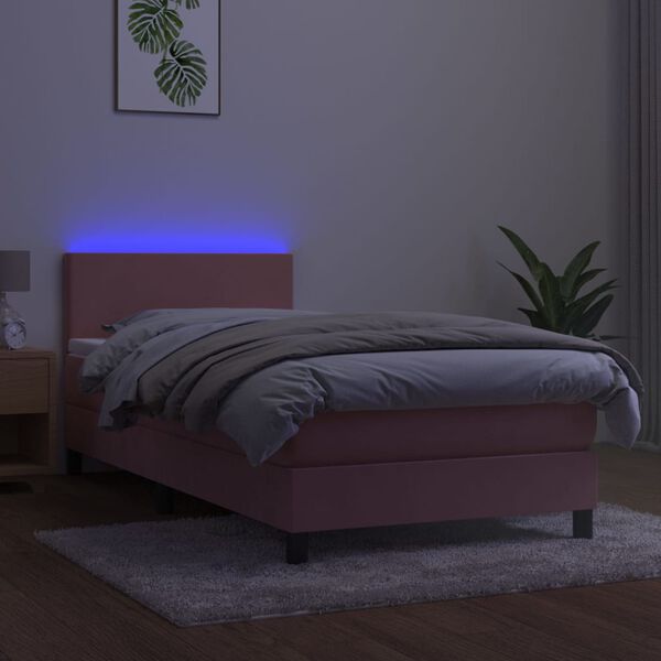 vidaXL Sommier &agrave; lattes de lit avec matelas LED Rose 90x190 cm Velours