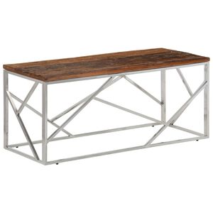 vidaXL Table basse argent&eacute; inox et bois de m&eacute;l&egrave;ze massif