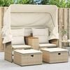 vidaXL Canap&eacute; de jardin 2 places avec auvent et tabourets beige rotin