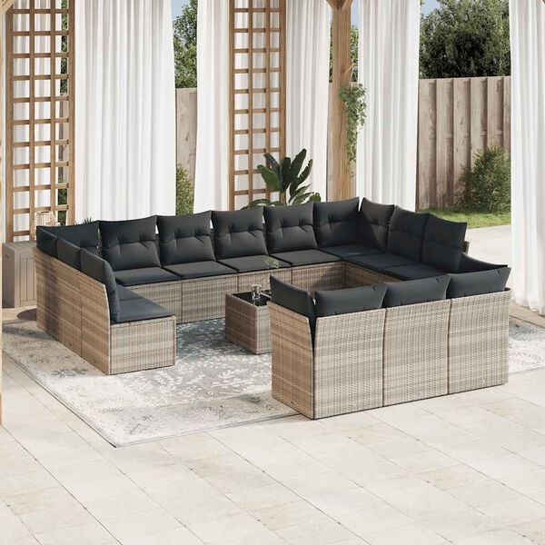 vidaXL Salon de jardin avec coussins 14 pcs gris clair r&eacute;sine tress&eacute;e