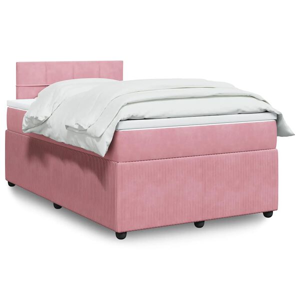 vidaXL Sommier &agrave; lattes de lit avec matelas rose 120x190 cm velours