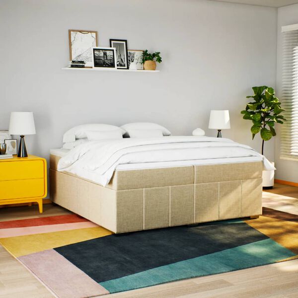 vidaXL Sommier &agrave; lattes de lit avec matelas Cr&egrave;me 200x200 cm Tissu