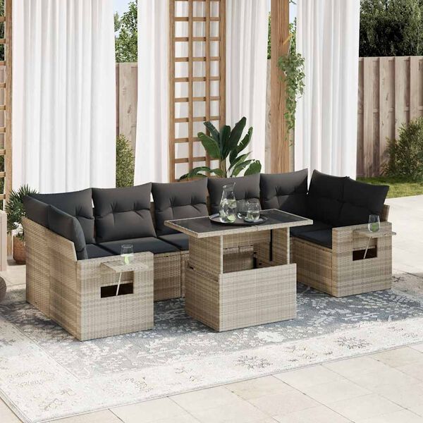 vidaXL Salon de jardin 8 pcs avec coussins gris clair r&eacute;sine tress&eacute;e