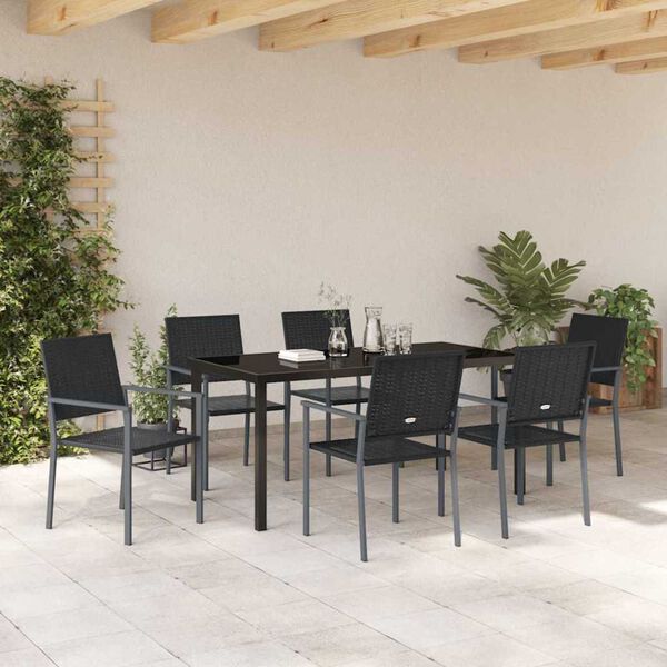 vidaXL Ensemble de salle &agrave; manger pour jardin 7 pcs Noir Rotin PE