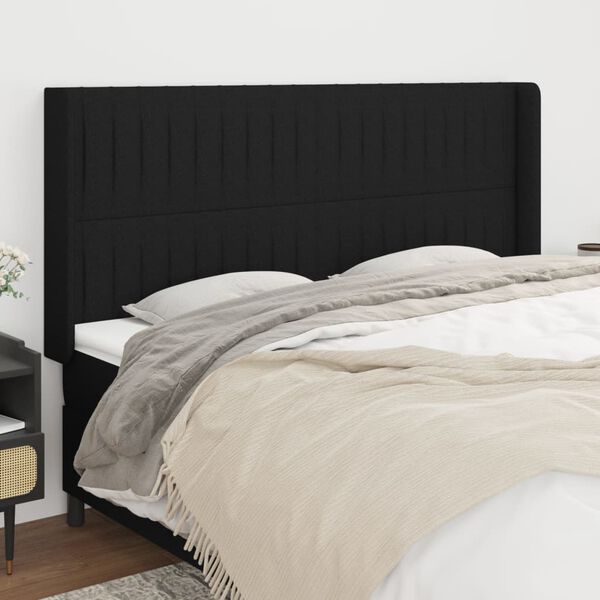 vidaXL T&ecirc;te de lit avec oreilles Noir 163x16x118/128 cm Tissu