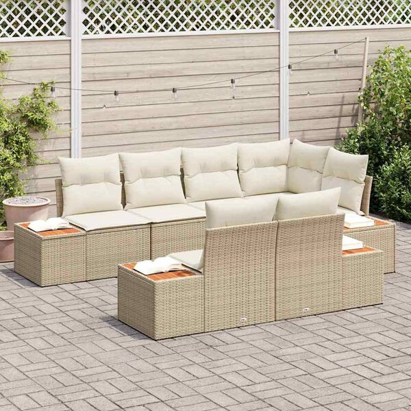 vidaXL Ensemble de canap&eacute; de jardin 7 pcs Beige et cr&egrave;me Polyrotin