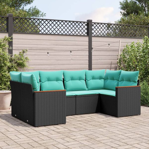 vidaXL Salon de jardin 6 pcs avec coussins noir r&eacute;sine tress&eacute;e