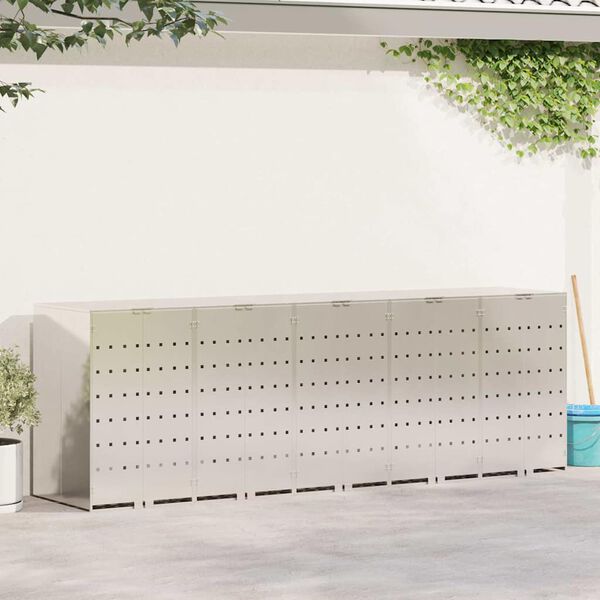 vidaXL Rangement de poubelle &agrave; roulettes pour 3 poubelles Argent