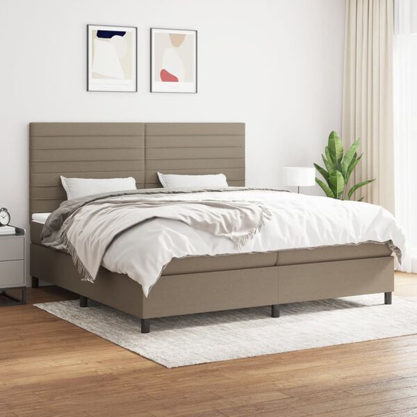 vidaXL Sommier &agrave; lattes de lit avec matelas Taupe 200x200 cm Tissu