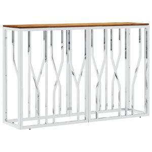 vidaXL Table console argent&eacute; acier inoxydable et bois massif d'acacia