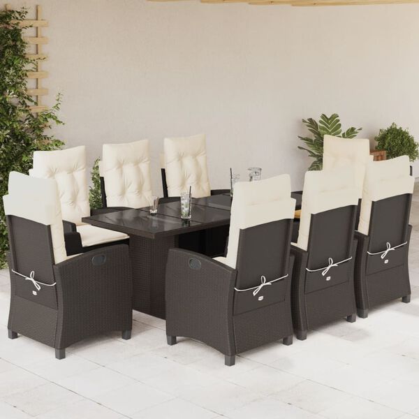 vidaXL Ensemble &agrave; manger de jardin et coussins 9 pcs marron poly rotin