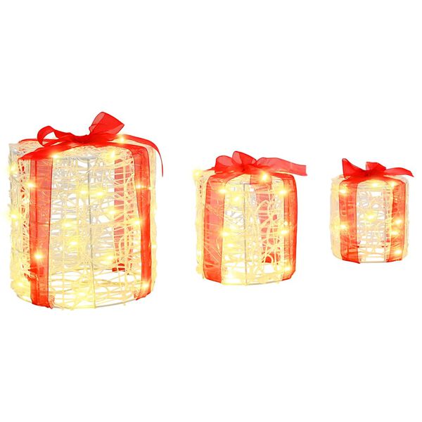 vidaXL D&eacute;coration de bo&icirc;te cadeau 3 pcs Blanc chaud 20 x 20 x 21 cm