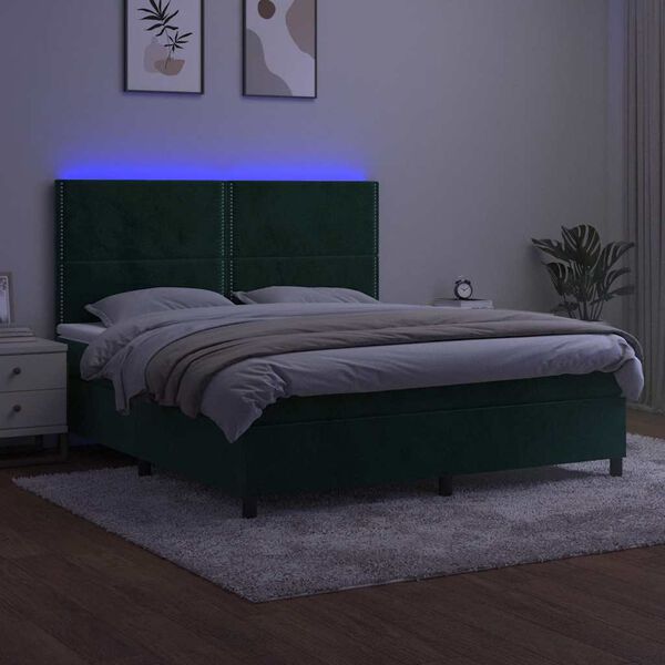 vidaXL Sommier &agrave; lattes de lit matelas et LED Vert fonc&eacute; 180x200 cm