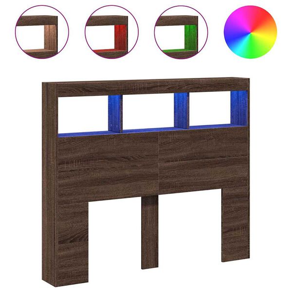 vidaXL Armoire t&ecirc;te de lit avec LED ch&ecirc;ne marron 120x17x102 cm